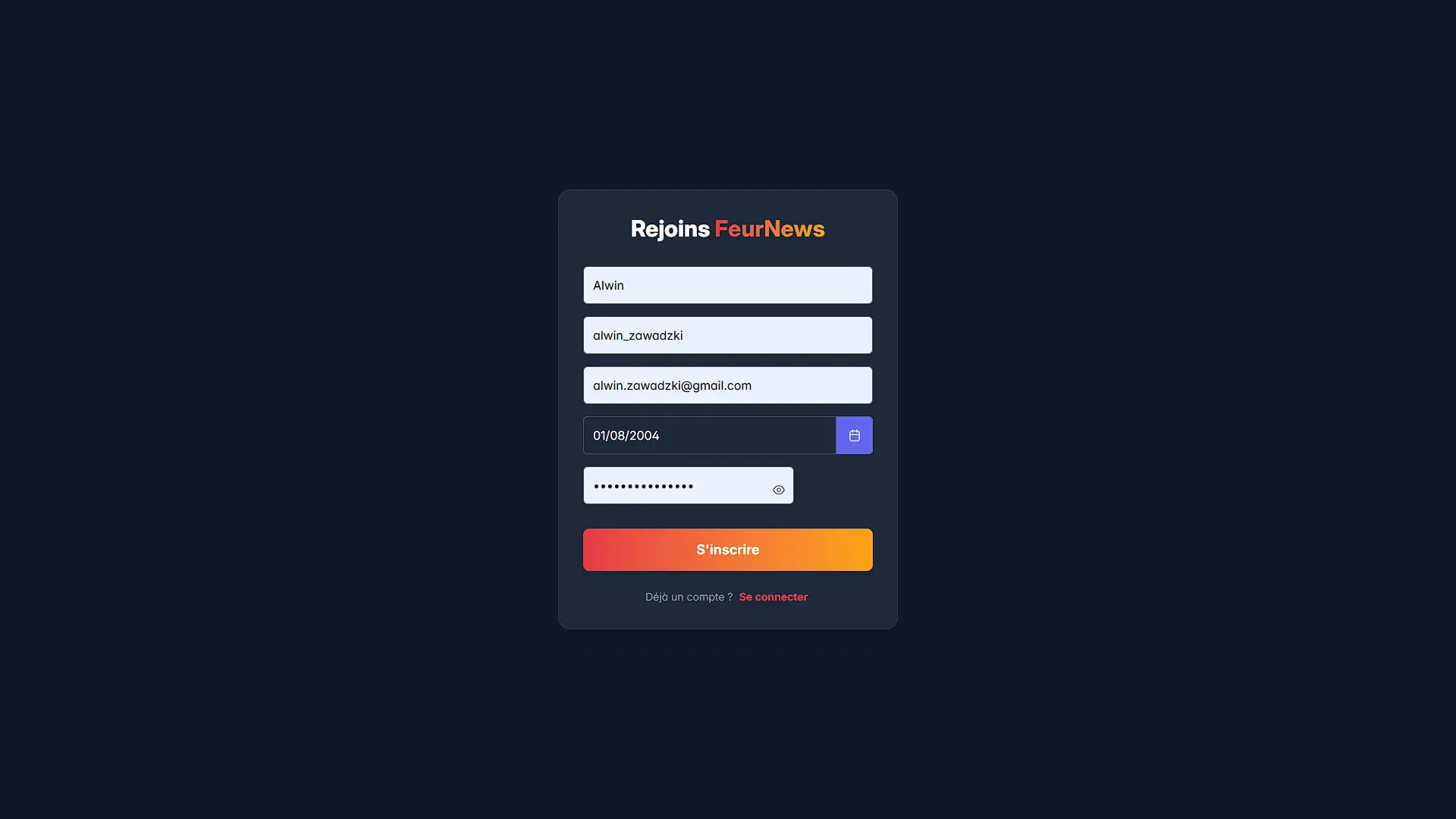 FeurNews Registration Page