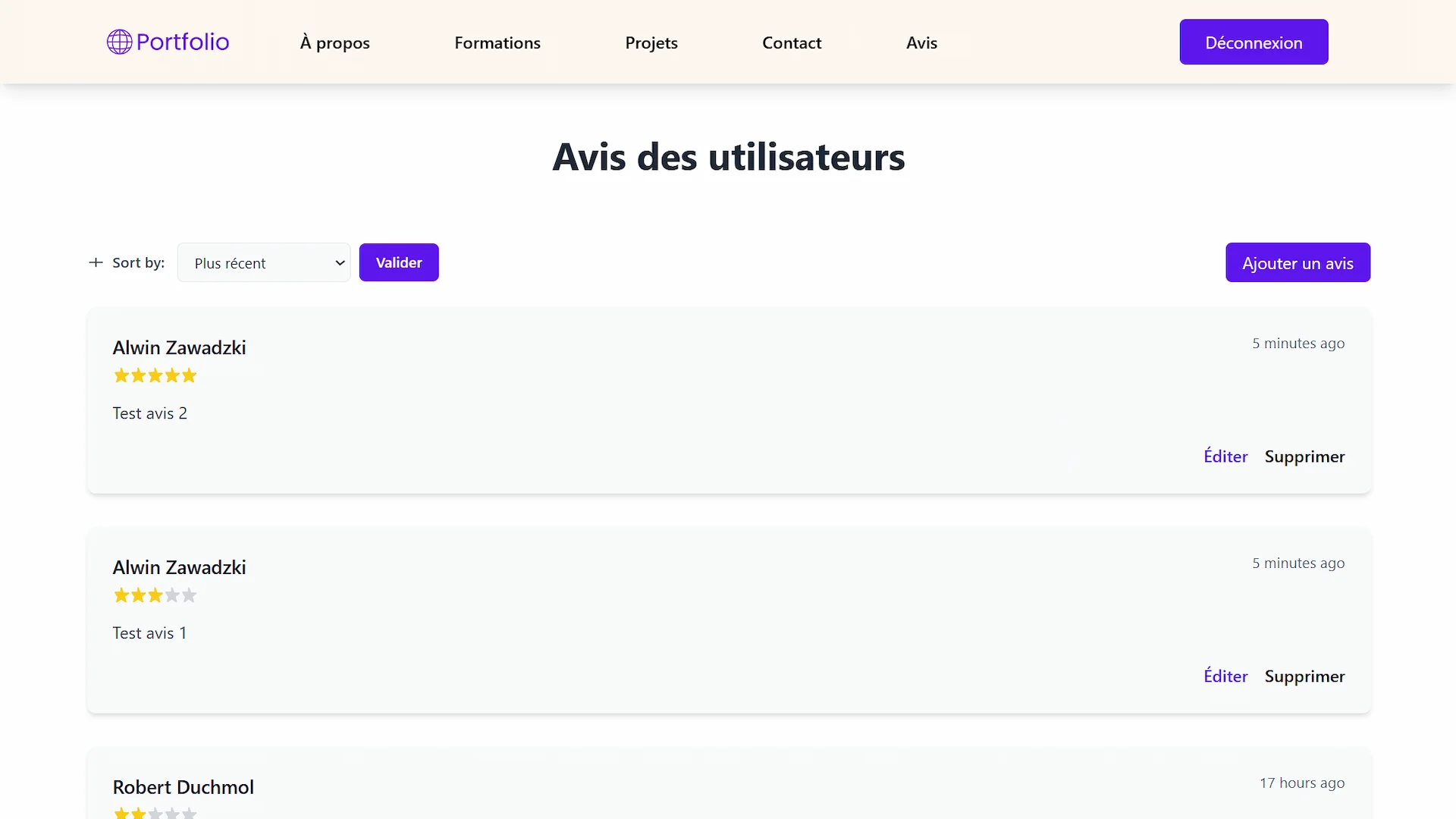 Laravel Portfolio Review Page